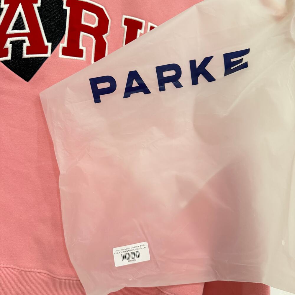 NEW PARKE Fleece Jean Heart Varsity Mockneck in Blush + Crimson Size L/XL - Picture 7 of 7